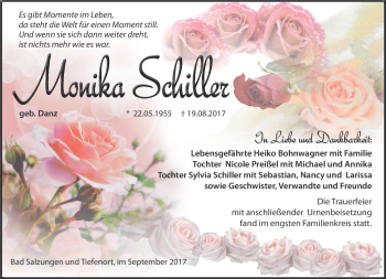 Traueranzeige von Monika Schiller von Südthüringer Presse