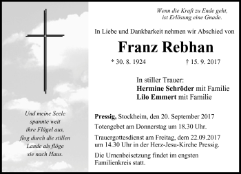 Traueranzeige von Franz Rebhan von Neue Presse Coburg