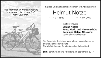 Traueranzeige von Helmut Nötzel von Südthüringer Presse