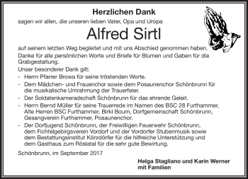 Traueranzeige von Alfred Sirtl von Frankenpost