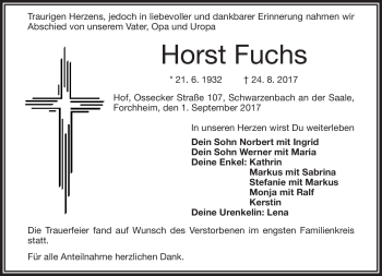 Traueranzeige von Horst Fuchs von Frankenpost