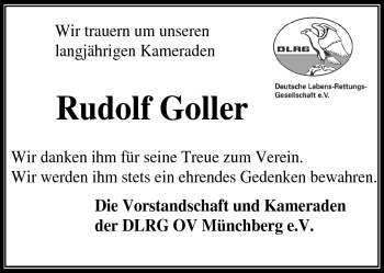 Traueranzeige von Rudolf Goller von Frankenpost