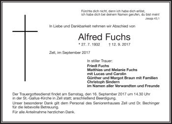 Traueranzeige von Alfred Fuchs von Frankenpost