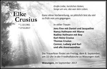 Traueranzeige von Elke Crusius von Südthüringer Presse