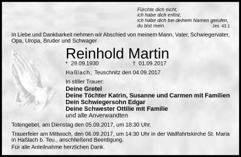 Traueranzeige von Reinhold Martin von Neue Presse Coburg