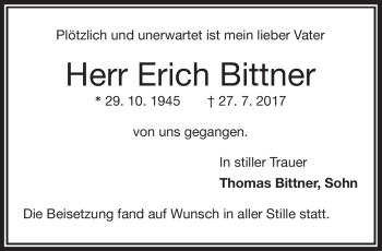 Traueranzeige von Erich Bittner von Frankenpost