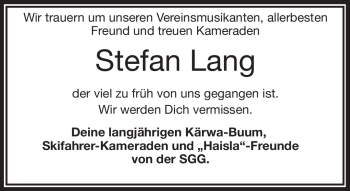 Traueranzeige von Stefan Lang von Frankenpost