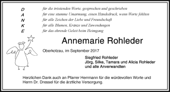 Traueranzeige von Annemarie Rohleder von Frankenpost