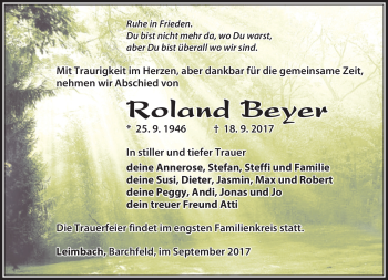 Traueranzeige von Roland Beyer von Südthüringer Presse