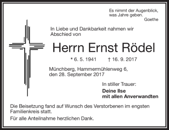 Traueranzeige von Ernst Rödel von Frankenpost