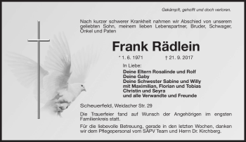 Traueranzeige von Frank Rädlein von Neue Presse Coburg