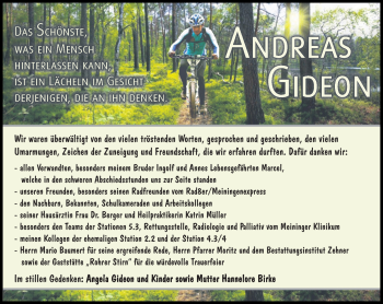 Traueranzeige von Andreas Gideon von Südthüringer Presse