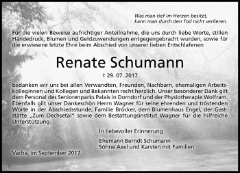 Traueranzeige von Renate Schumann von Südthüringer Presse