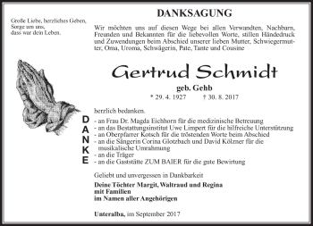 Traueranzeige von Gertrud Schmidt von Südthüringer Presse