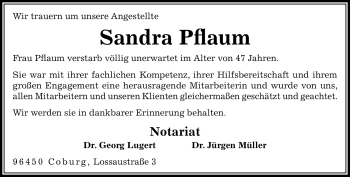 Traueranzeige von Sandra Pflaum von Neue Presse Coburg
