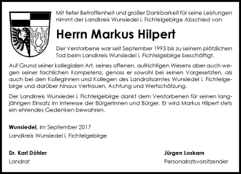 Traueranzeige von Markus Hilpert von Frankenpost