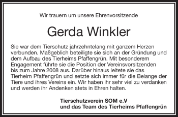 Traueranzeige von Gerda Winkler von Frankenpost
