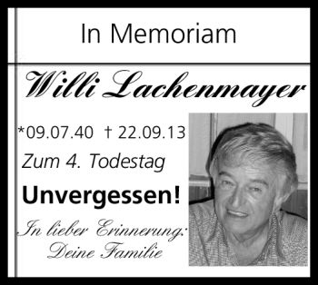 Traueranzeige von Willi Lachenmayer von Neue Presse Coburg