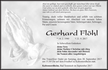 Traueranzeige von Gerhard Flöhl von Südthüringer Presse