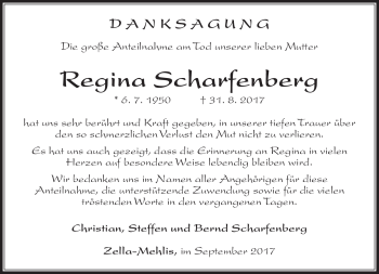 Traueranzeige von Regina Scharfenberg von Südthüringer Presse