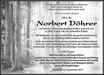 Traueranzeige von Norbert Döhrer von Südthüringer Presse