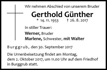Traueranzeige von Gerthold Günther von Neue Presse Coburg
