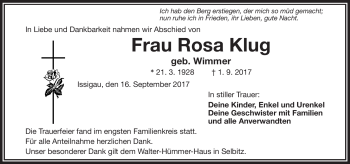 Traueranzeige von Rosa Klug von Frankenpost