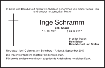 Traueranzeige von Inge Schramm von Neue Presse Coburg
