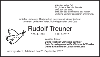 Traueranzeige von Rudolf Treuner von Neue Presse Coburg