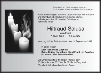 Traueranzeige von Hiltraud Salusa von Frankenpost