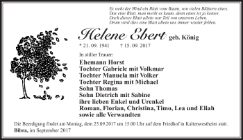 Traueranzeige von Helene Ebert von Südthüringer Presse