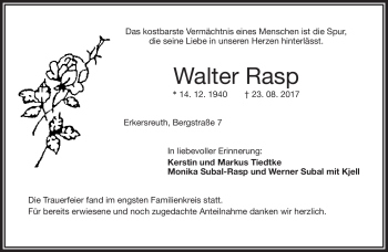 Traueranzeige von Walter Rasp von Frankenpost