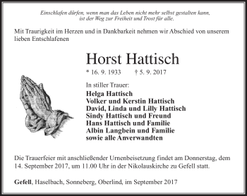 Traueranzeige von Horst Hattisch von Südthüringer Presse