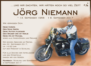 Traueranzeige von Jörg Niemann von Südthüringer Presse