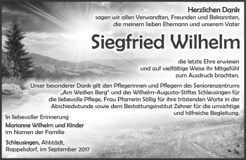 Traueranzeige von Siegfried Wilhelm von Südthüringer Presse