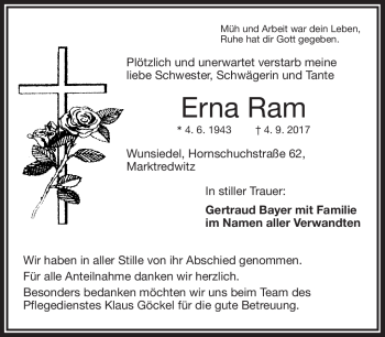 Traueranzeige von Erna Ram von Frankenpost