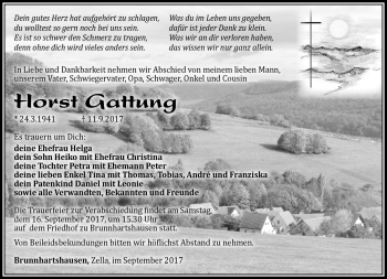 Traueranzeige von Horst Gattung von Südthüringer Presse