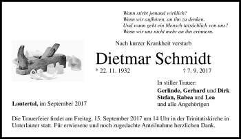Traueranzeige von Dietmar Schmidt von Neue Presse Coburg