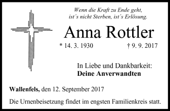 Traueranzeige von Anna Rotter von Neue Presse Coburg