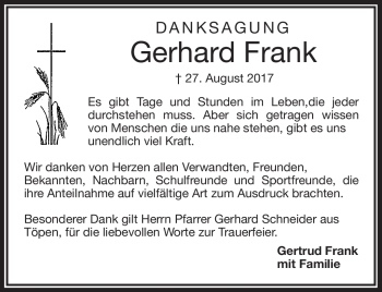 Traueranzeige von Gerhard Frank von Frankenpost