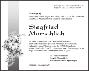 Traueranzeige von Siegfried Marschlich von Südthüringer Presse