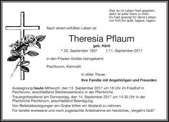 Traueranzeige von Theresia Pflaum von Frankenpost