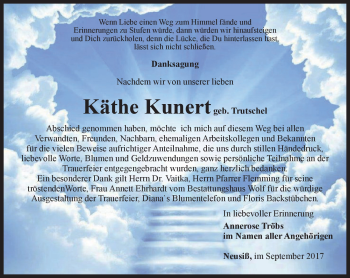 Traueranzeige von Käthe Kunert von Südthüringer Presse