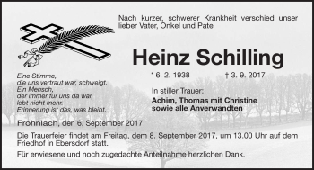 Traueranzeige von Heinz Schilling von Neue Presse Coburg
