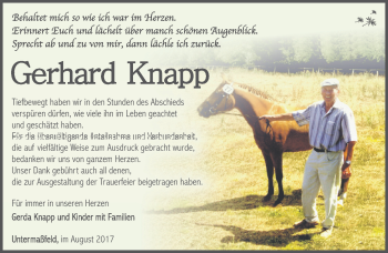 Traueranzeige von Gerhard Knapp von Südthüringer Presse