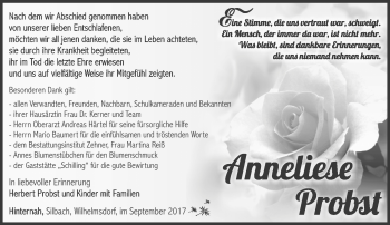 Traueranzeige von Anneliese Probst von Südthüringer Presse