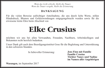 Traueranzeige von Elke Crusius von Südthüringer Presse