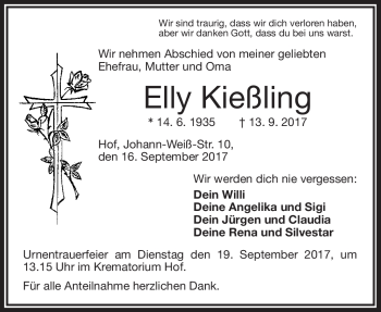Traueranzeige von Elly Kießling von Frankenpost