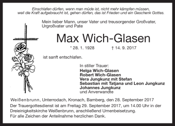 Traueranzeige von Max Wich-Glasen von Neue Presse Coburg