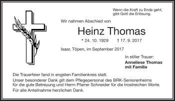 Traueranzeige von Heinz Thomas von Frankenpost